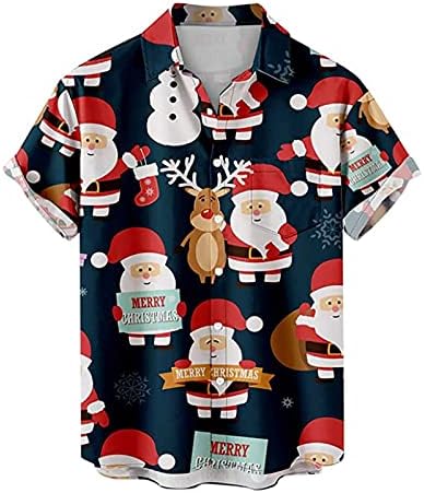 Wybaxz 2022 לחג המולד גברים חג מולד דפוס תלת מימד אבזם אבזם דש חולצת שרוול קצר חולצת חג מולד