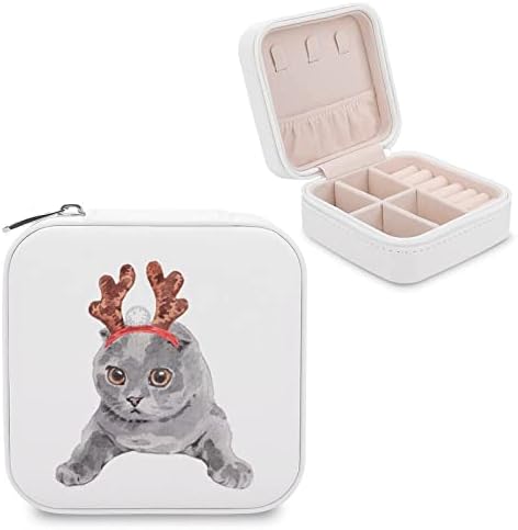 חתול חג המולד עם קופסת תכשיטים של קרניים כלב מחמד מצחיק PU PU קטן מארגן נופש נייד מארגן לחופשה קופסת