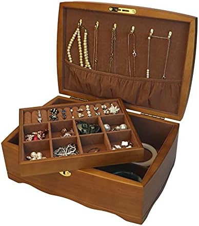 חם עץ תכשיטי ארגונית קופסא עם מנעול שכבה כפולה תכשיטי אחסון מקרי נשים טבעות שרשרת קופסות מתנה