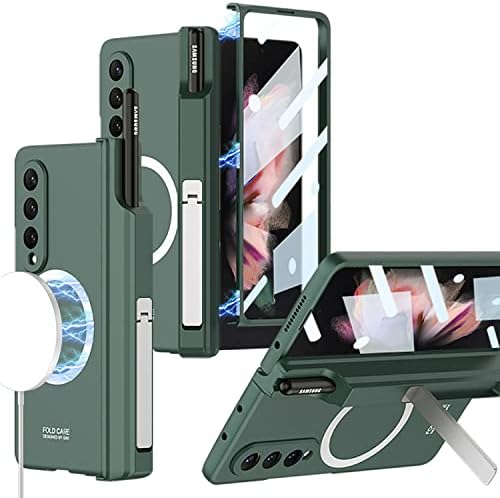 Miimall עבור Samsung Galaxy Z Fold 3 Case, תואם למטען Magsafe, מגן מסך מובנה והגנה על קיקסטנד והגנה