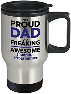 אבא גאה למתכנת מחשב מתחרפן ספל קפה נסיעות, מתנה ליום אבות לאבא מבן בת ילדים