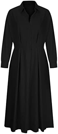 שמלות קיץ של LMDUDAN לנשים 2023 פשתן כותנה שמלה מוצקה גבוהה שמלה מזדמנת דש קז'ן V צוואר חולצת שמלות