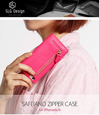 SLG Design SD6658IP6S iPhone 6S/6 מארז עור, עור אמיתי, מארז רוכסן סאפיאנו, ורוד חם, סוג יומן