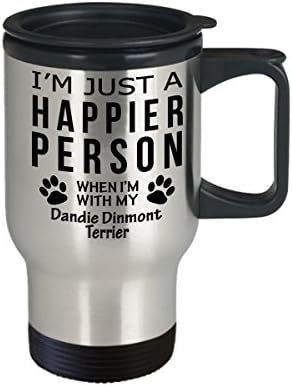 חובב כלבים טיול ספל קפה - אדם מאושר יותר עם דנדי דינונט טרייר - מתנות הצלה בעלים