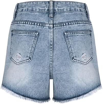 מכנסיים קצרים של Oplxuo Jean לנשים מכנסיים קצרים של ג'ינס קיץ מזדמנים עם מותניים אמצע מותניים נמתחים