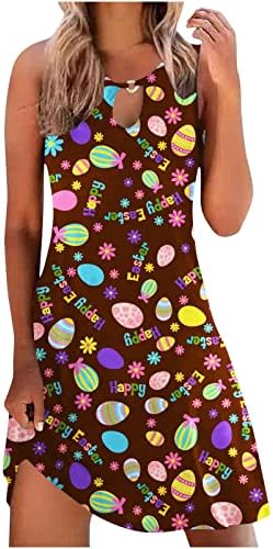 שמלת יום חג הפסחא שמח לנשים ביצי פסחא מצחיקות ארנב דפוס ציד שמלת שרוולים ללא שרוולים שמלת טוניקה טוניקה
