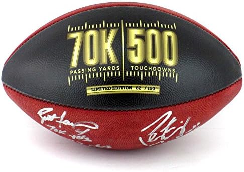 Brett Favre & Peyton Manning חתימה/חתום Wilson Thuntiment 70K מטר ו 500 TDS NFL כדורגל עם חצר וכתובת