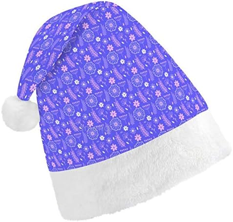 חג המולד סנטה כובע, סגול פרחי חג המולד חג כובע למבוגרים, יוניסקס נוחות חג המולד כובעי לשנה חדשה חגיגי