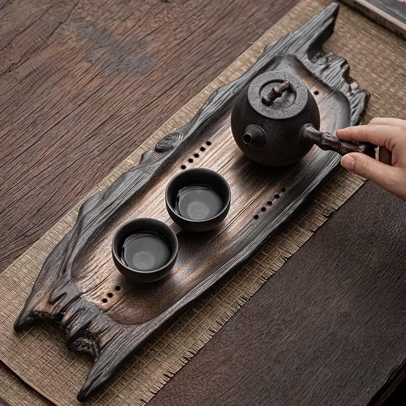 רטרו יצירתי כלב יבש מגש בועה יבש קרמיקה שולחן קפה קטן חיקוי מגש תה עץ מתים סגנון יפני מגש פשוט 复古 创意