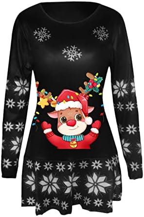 נשים חג המולד חולצה שמלות קריקטורה הדפסת גרפי קצר שמלה לפרוע מכפלת ארוך שרוול צווארון עגול מזדמן סוודר