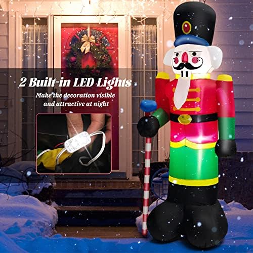 טנגקולה 8ft חייל מפצח אגוזים מתנפח, שומר בית חג המולד עם 2 נורות LED מובנות, 2 שקיות חול ומפוח אוויר,