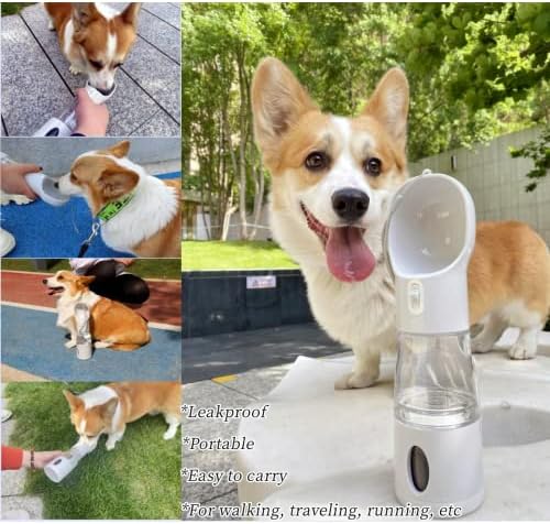בקבוק מים לכלבים פנגסאובאו, מתקן קערת מים לכלבים עם מיכל מזון לכלבים, בקבוק מים לכלבים נייד לטיולים