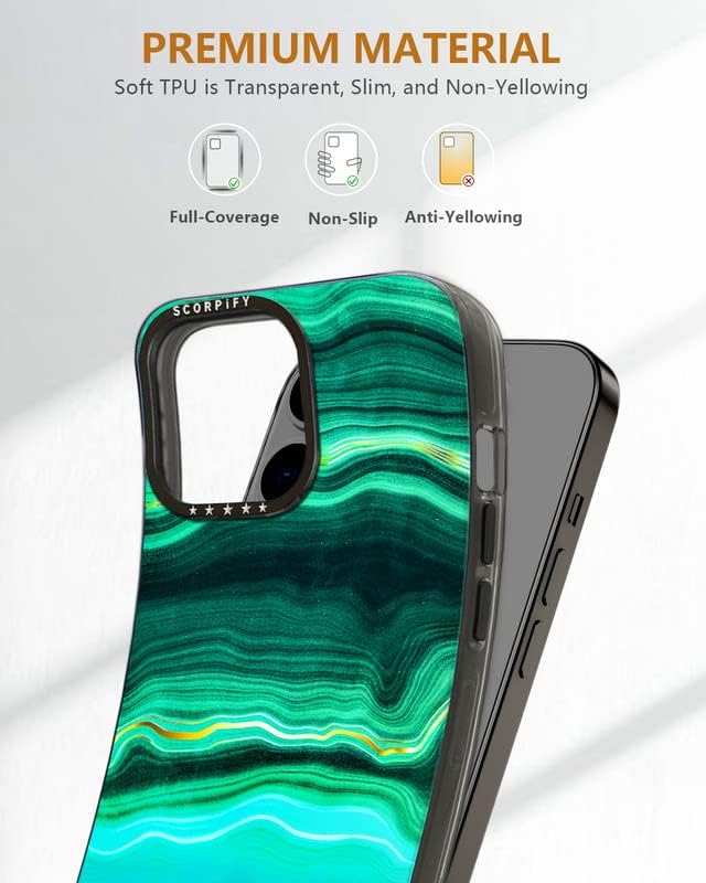 Scorpify iPhone 14 Pro Case תואם ל- Magsafe לעיצוב שיש ירוק מלכיט, כיסוי טלפון חמוד לנשים בנות, עם מגן