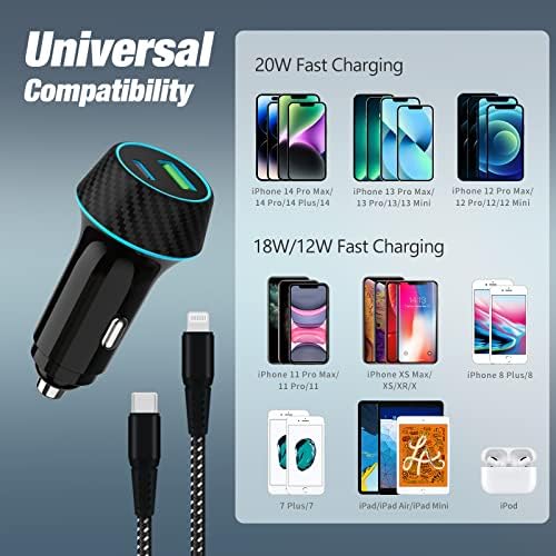 מטען רכב מהיר של USB C, Coyza 20W PD מתאם טעינה מהיר מתאם יציאה כפולה תואמת ל- Apple iPhone 14 13 Pro