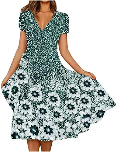 אופלקסו נשים מקרית נדנדה שמלת מידי קיץ בוהו פרחוני הדפס צווארון קצר שרוול חוף שמלות אונליין רופף מתאים