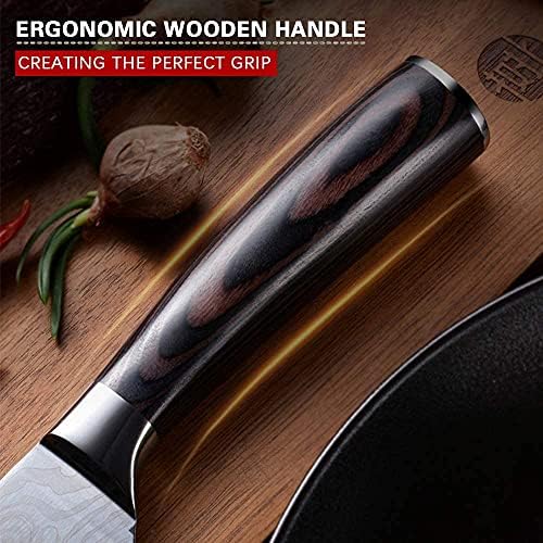 סכין סנטוקו מקצועית בגודל 7 אינץ', סכין מטבח חדה במיוחד עשויה מפלדת אל חלד סופר יפנית 10 וולט, סכין
