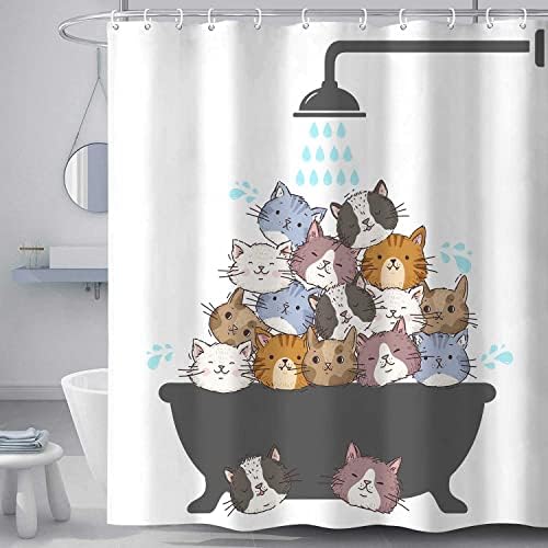 וילון מקלחת חתולים חמוד לילדים, ילדים מצחיקים אביזרי אמבטיה של בעלי חיים מצוירים, חיות מחמד מקסימות