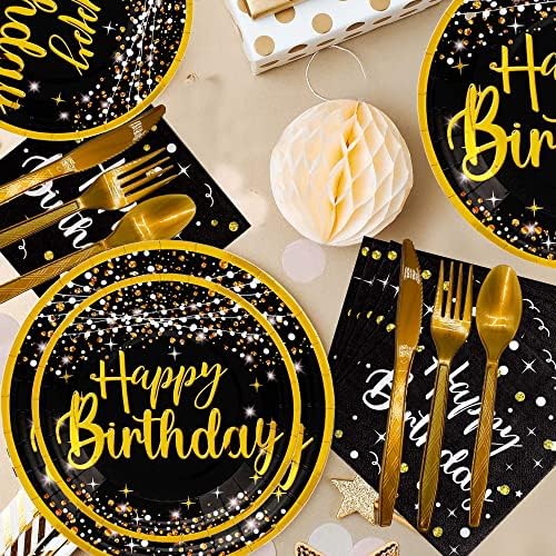 יום הולדת צלחות ומפיות ספקי צד-בלק זהב יום הולדת קישוטים לגברים, כוסות, מפת שולחן, כלי שולחן חד פעמי