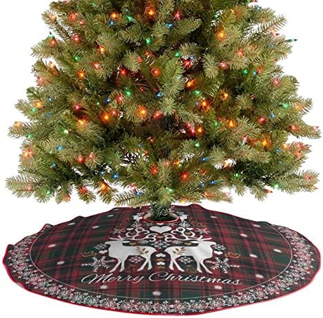 חצאית עץ חג המולד משובצת באפלו, אדום 36 אינץ 'חצאית עץ עץ חצאית מחצלת חג מולד שמח אייל כפרי בית חווה