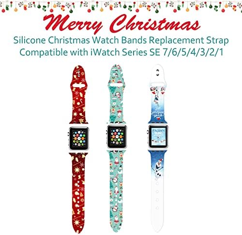 להקת שעון חג המולד תואמת להקת Apple Watch 38 ממ 40 ממ 41 ממ 42 ממ 44 ממ 45 ממ, רצועת סיליקון סיליקון