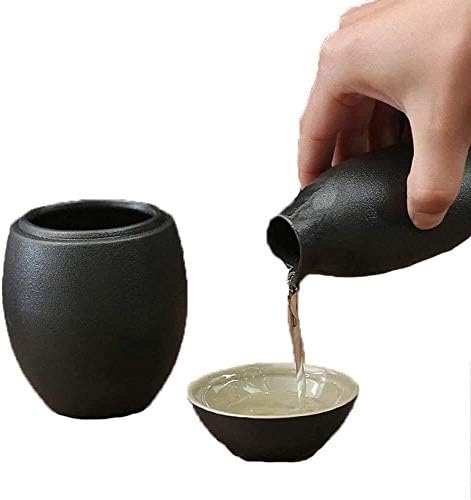 סט רטרו סאקה יפני, סט 3 חלקים סגלגל סגלגל שחור מרקם כוסות קרמיקה, כוסות יין מלאכות, לקור/חם/שוחו/תה