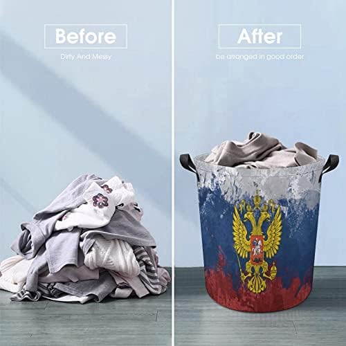 בציר רוסיה נשרים דגלי סל כביסה מתקפל גבוה בגדי סל עם ידיות אחסון תיק