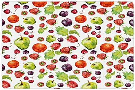 מחצלת חיות מחמד פירות ניתנת לטיפול במזון ומים, תותים דובדבנים אגסים עלים שזיפים תפוחים אפרסק פירות דפוס