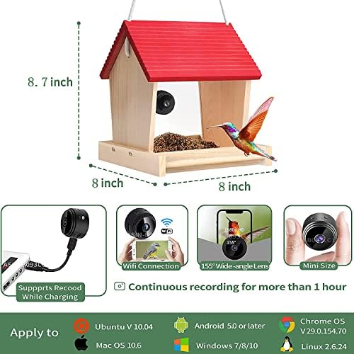 מזין ציפורים גדול בעבודת יד עם מצלמה אלחוטית 1080p, מצלמת WiFi HD AI, בית עץ בעבודת יד בחלון מבחוץ