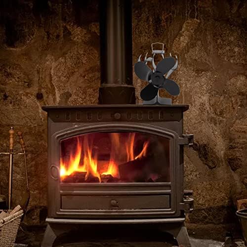 חום מופעל תנור מאוורר, 4 להבי אלומיניום סגסוגת אח תנור מאוורר עם אוטומטי להתחיל חום עמיד עץ תנור מאוורר