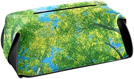 עץ יער ירוק מכסה קופסת רקמת עור מלבנית מחזיק קופסת רקמות עור עם מתקן רקמות פנים לאביזרי אמבטיה לרכב