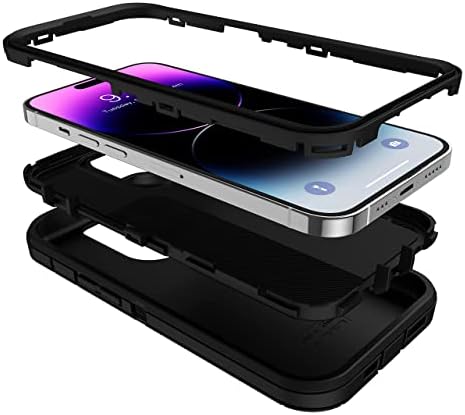 מארז MXX תואם ל- iPhone 14 Pro Max, עם מסך זכוכית מחוסמת, מגן עדשת מצלמה 3 שכבות 3 שכבות כבד מלא פגוש