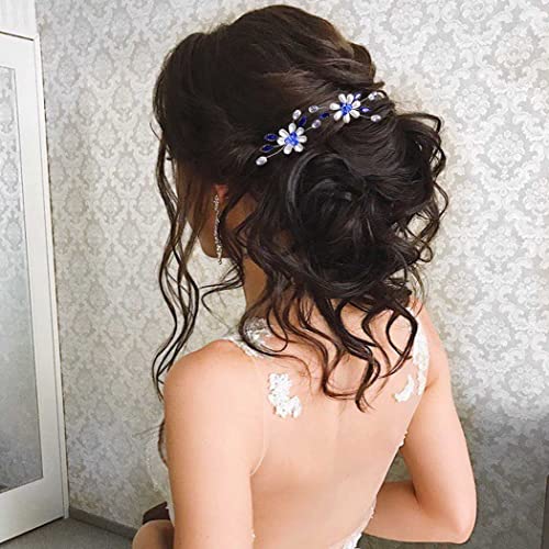 הרמולי כלה חתונת שיער סיכות כחול פרחי כלה פאה פרל קריסטל שיער אביזרי עבור נשים ובנות