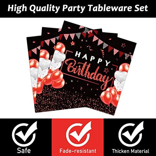 96 חתיכות אדום ושחור מסיבת יום הולדת כלי שולחן סט קונפטי וזורה שמח מסיבת יום הולדת קישוטי אדום יום הולדת