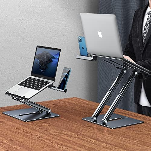 מחשב נייד עומד על שולחן כתיבה גובה מתכוונן, מעמד מחשב נייד גבוה עם מחזיק טלפון עד 17 אינץ ', מחשב נייד