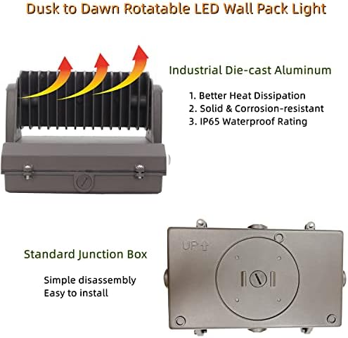 Ununono LED ROTABLE COLL PACK LIGHT עם DUSK ל- DAWN PHOTOCELL, 80W 10400LM 400-600W HPS/HID EXIV, 5000K
