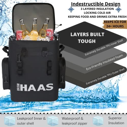 Brew Haas Cooler Cooler Matte Black, רוכסן הוכחת דליפה מובחרת, כיסי אוויר חכמים, אריזת אחורית אטומה