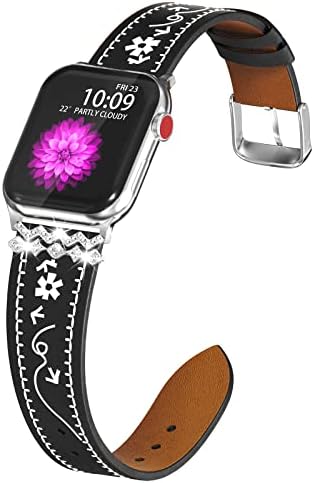 תואם להקת Apple Watch 38/40/41/42/44/45/49 ממ, רצועת עור פרחים לסדרת Apple Watch 7 6 5 4 3 2 1 להקות