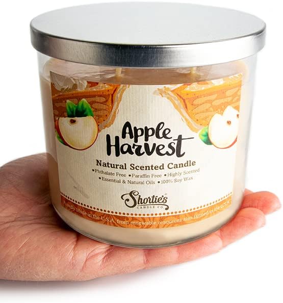 קרמל תפוחי תפוחים ריחניים מאוד טבעיים 3 נר פתיל, שמני ניחוח חיוניים, סויה, פתלטים ופרבן חופשי,