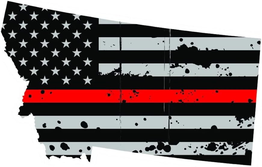 קו אדום דק במצוקה מונטנה בצורת מדינת ארהב מדבקת דגל ארהב מדבקת דבק עצמי ויניל אש MT - C3859 - 6 אינץ