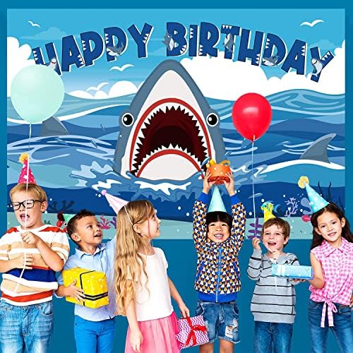 כריש יום הולדת באנר רקע תחת ים כריש אזור צילום רקע עבור ילד ילד מסיבת יום הולדת תינוק מקלחת תמונה קישוט