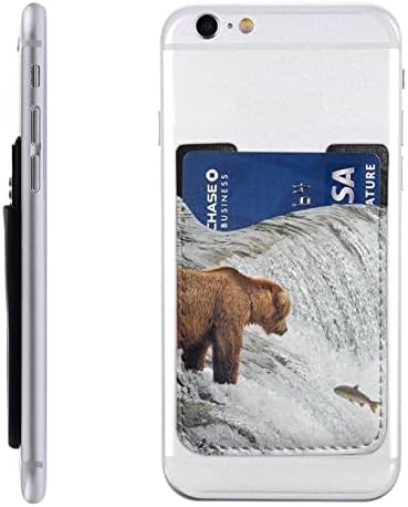 דובים דייגים בטלפון נהר מחזיק כרטיסי מארז, מארז כרטיס אשראי דבק עצמי של PU עבור 2.4x3.5 אינץ 'סמארטפון