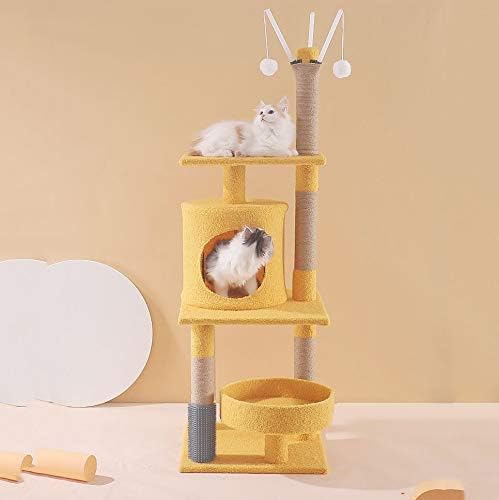 רב-רמת חתולי עץ מגדל צעצועי דירה בית לחתולים חתלתול סיסל מגרד הודעות מוצק יציב חתולי עץ עם אסד מיטה