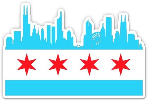 דגל שיקגו עם מדבקת ויניל קו סקייל - טלפון לרכב - 3