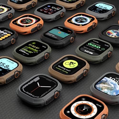 Elkson תואם ל- Apple Watch Ultra Fibper Case 49 ממ מגן מסך זכוכית מזג, סדרת Quattro Max מחוספסת עבור