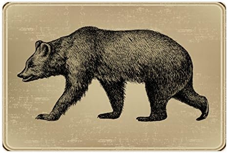 מחצלת לחיות מחמד לבקתה למזון ומים, מסגרת בסגנון וינטג ' עם ציור יד של דוב חיות בר אמנות סקיצה של טורפים,