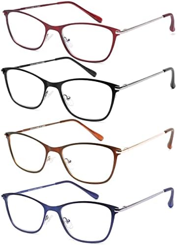 4-חבילה קריאת משקפיים לנשים מתכת מסגרת כחול אור חסימת משקפיים אביב צירים מחשב קוראי