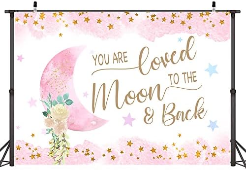 טיקוניקואה 7: 5 רגל ורוד תינוק מקלחת רקע אתה אהוב לירח ובחזרה זהב כוכבים בנות מעל הירח תינוק מקלחת רקע