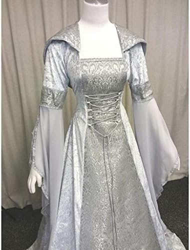 צפותים מימי הביניים שמלה, נשים בציר סלעית מכשפה גלימת שמלת חצוצרת שרוול מימי הביניים חתונה שמלת ליל