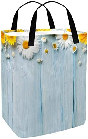 פרחי גן על לוח עץ כחול הדפס סל כביסה מתקפל, 60 ליטר סלי כביסה עמידים למים סל כביסה צעצועי בגדים אחסון