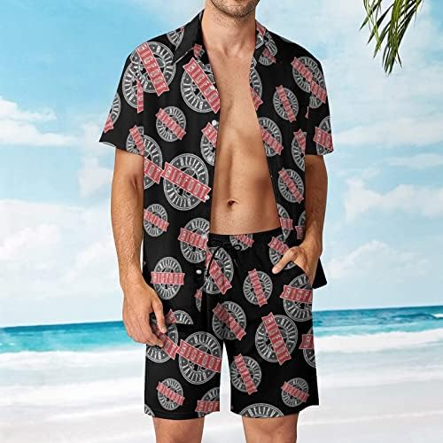 יצור Bigfoot Premium Premium Hevaiian Beach חליפות שרוול קצר מודפס כפתור מטה מכנסיים קצרים